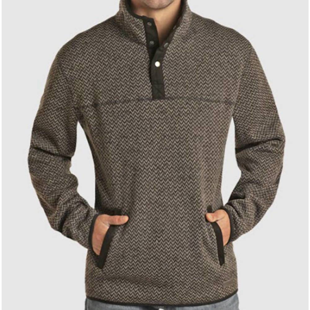 NEW POWDER RIVER melange henley pullover in black